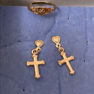 Baby girl baptism earrings and ring